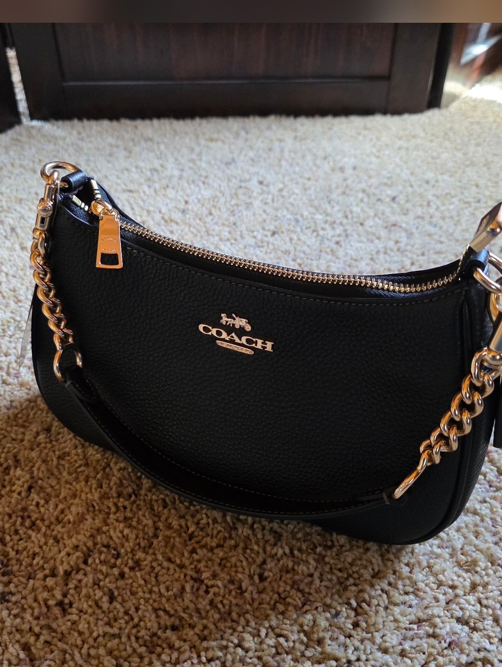 COACH Teri Mini Black Leather Chain-Accent Shoulder Bag NWT - Picture 3 of 14